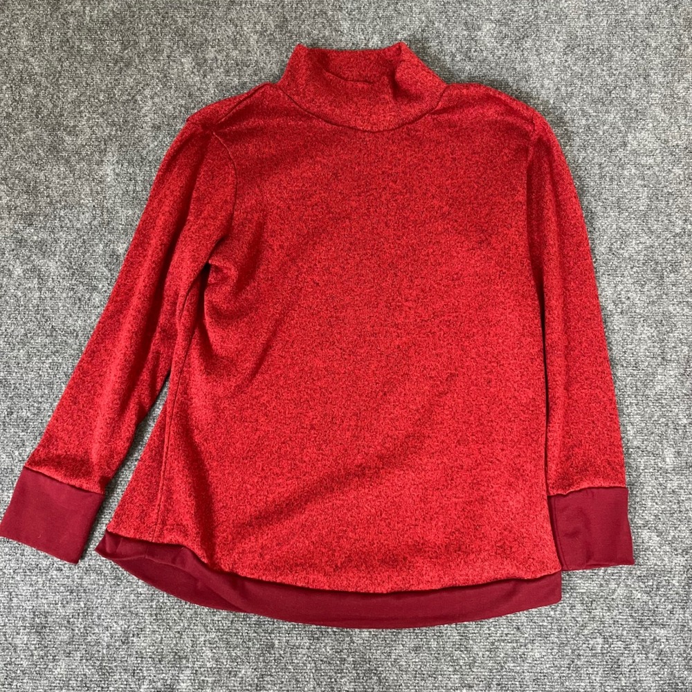 Serra Womens Red Marl Mock Neck Long Sleeve Fleece Top XL Layered Hem